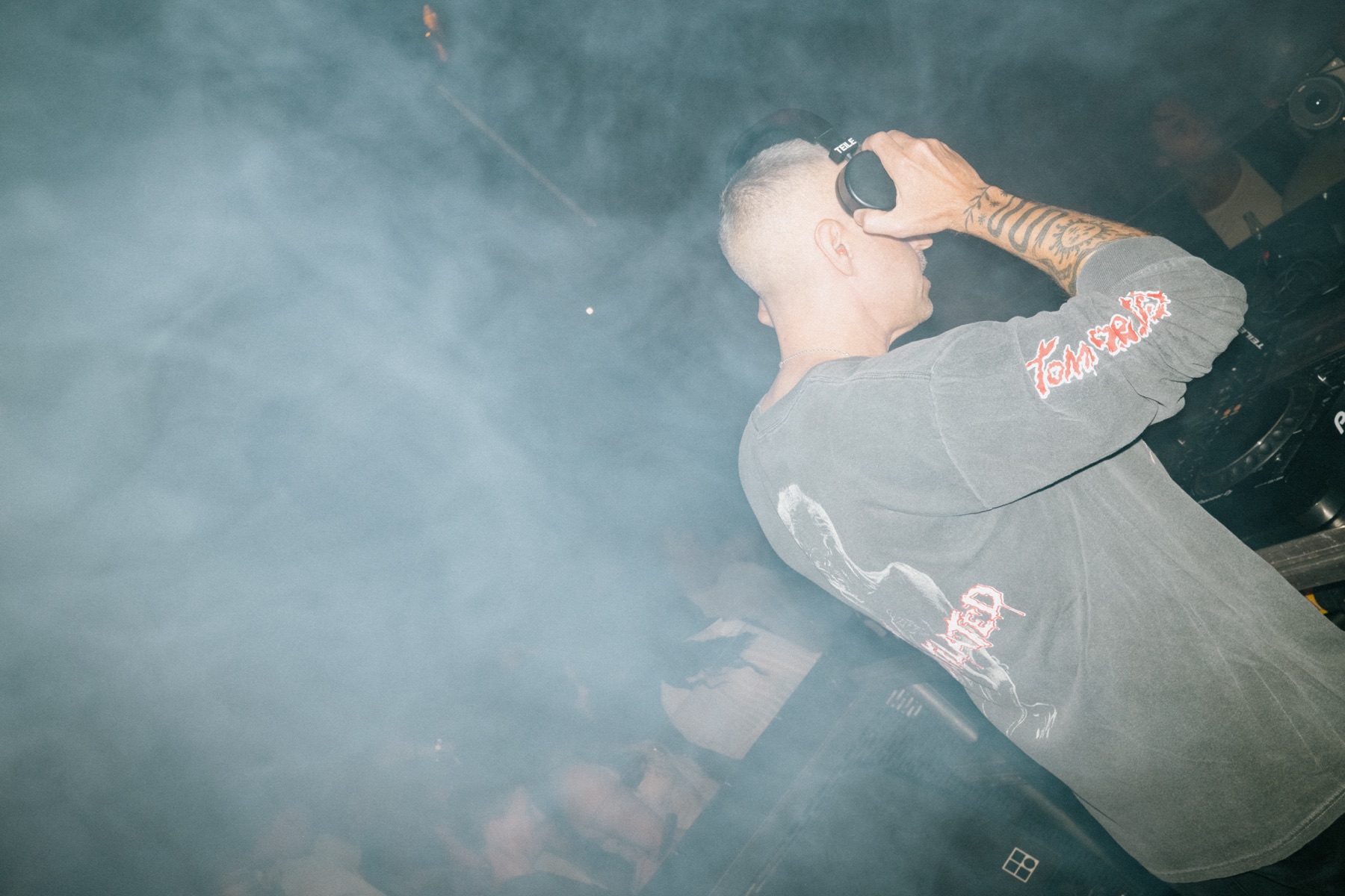 Reznik performing in the smoke at Dockland Summer Closing